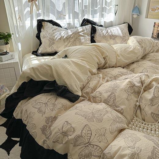 A类母婴级泡泡棉花边款印花水洗四件套水洗棉床单学生宿舍三件套