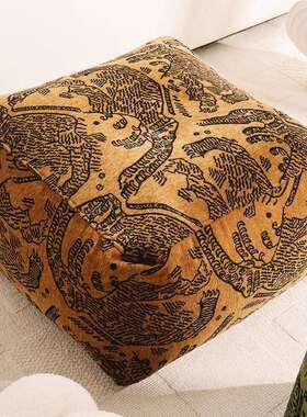 中古风蒲团高级感轻奢坐垫懒人沙发凳法式复古坐墩客厅绿色方墩子