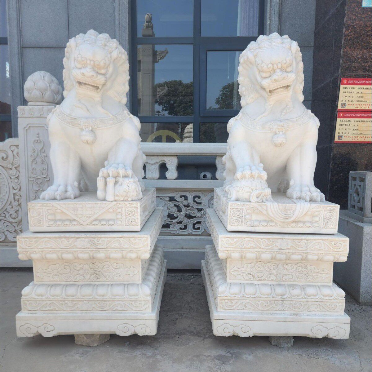汉白玉石雕狮子天然青石石雕摆件别墅庭院门口一对装饰摆件