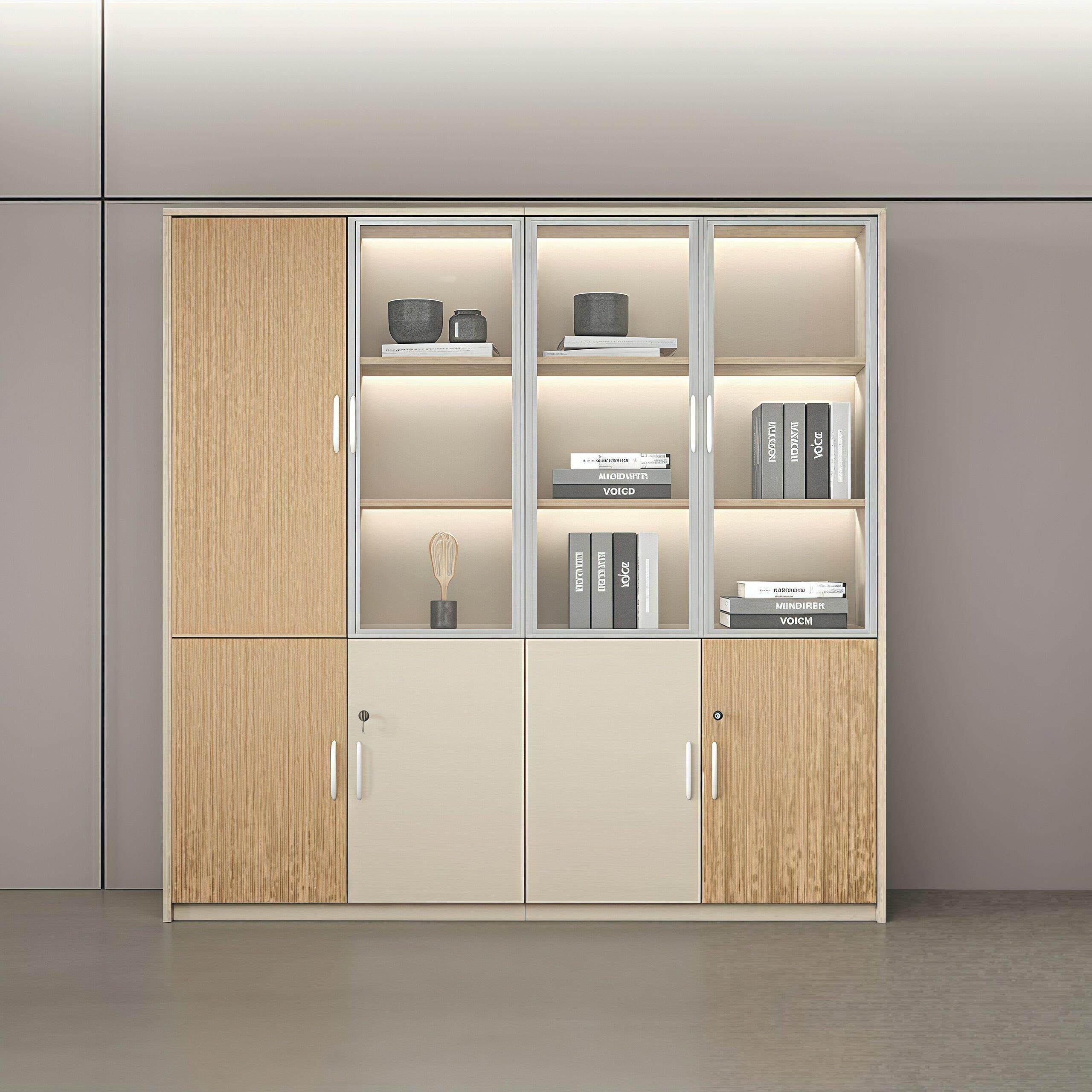 办公室文件柜带锁木质四门储物柜玻璃档案柜资料柜实木书柜置物柜