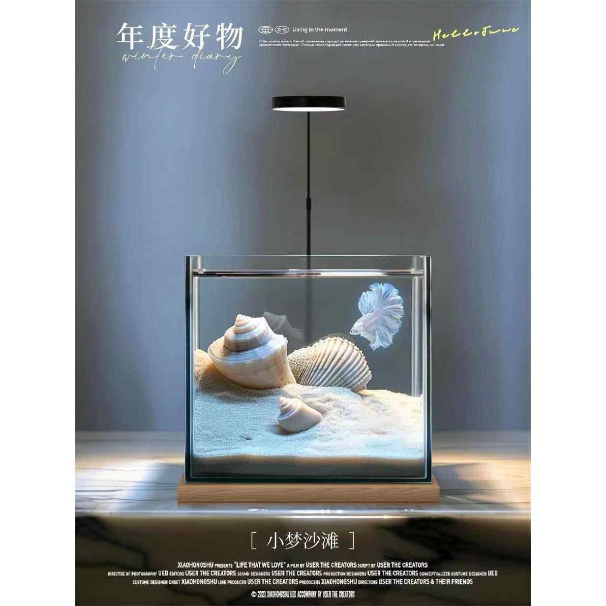 斗鱼缸超白玻璃缸方形办公家用创意高级感小型迷你桌面缸懒人养鱼