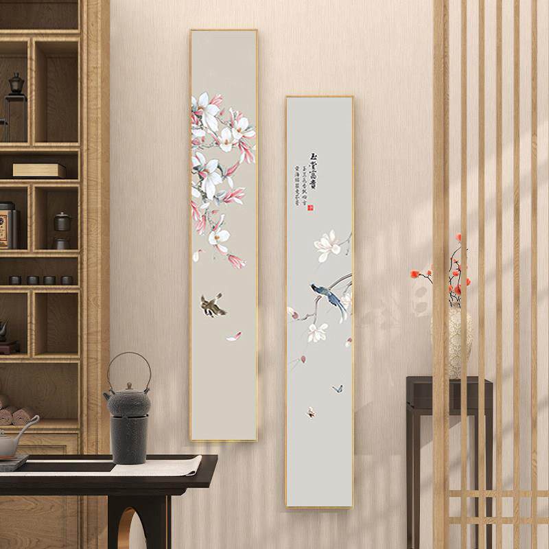 中式正对门花鸟喜鹊玄关喜上枝头梅花装饰画入户门厅走廊过道挂画