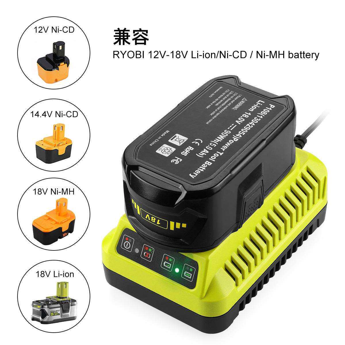 替代利优比RYOBI单充12V-18V锂镍电池P117P108电池充电器可充电