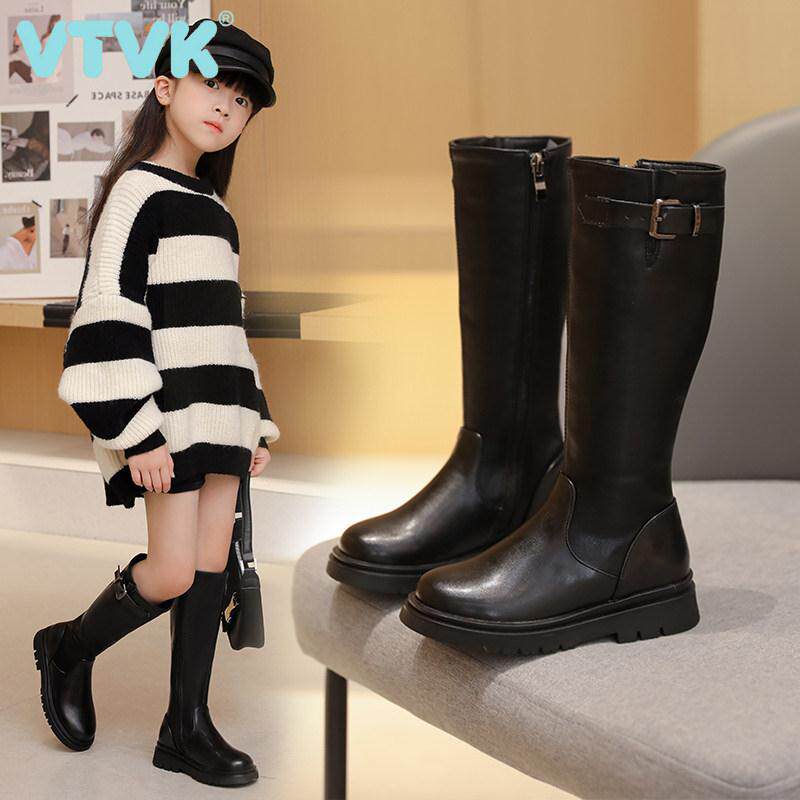 VTVK女童高筒长靴2025秋冬表演儿童单靴加绒马丁靴公主皮靴子