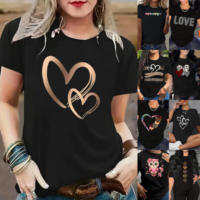 Women Casual Short Sleeve T-Shirt - Leopard Checkered