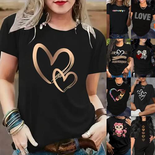 Two-piece Set Women's Heart Print Tee & Shorts