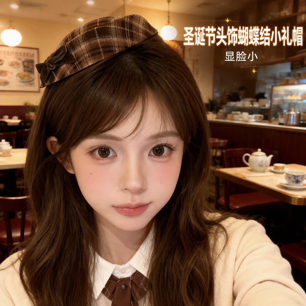 圣诞节蝴蝶结小礼帽发夹发卡女显脸小百搭可爱棕色头饰发饰配饰