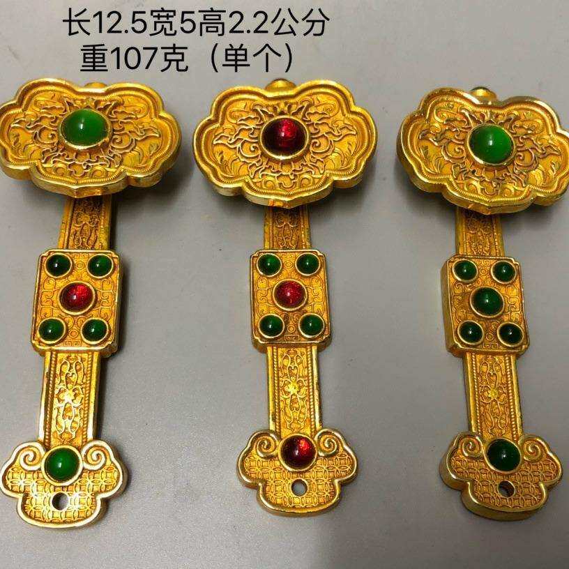 仿古吉祥如意手把件鎏金铜镀金镀银工艺如意镶嵌宝石把玩摆件