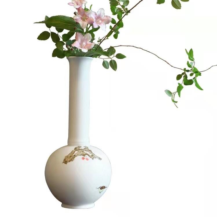 新中式陶瓷手绘花瓶胆瓶禅意花器全手工作家居饰品酒店样板房摆件
