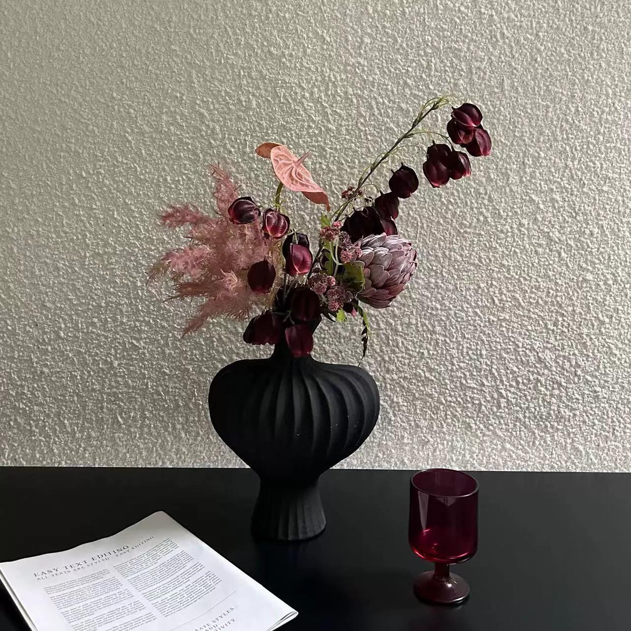 【柿吉】逐趣 设计师款手扎花束陶瓷花瓶套装假花彷真花茶几摆件