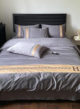 正品专柜高床端1澳20S纯棉四件套贡缎棉刺绣被全套棉样板房橙色上