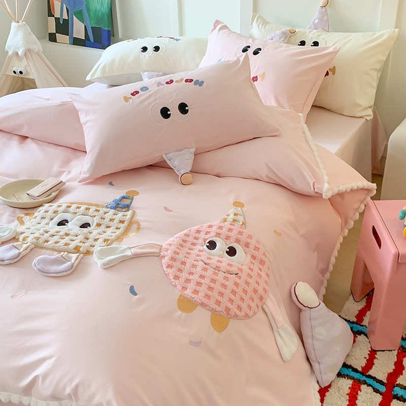 120全棉被套床单磨毛卡通棉儿童加厚曲奇支床上用品宿舍全四件套