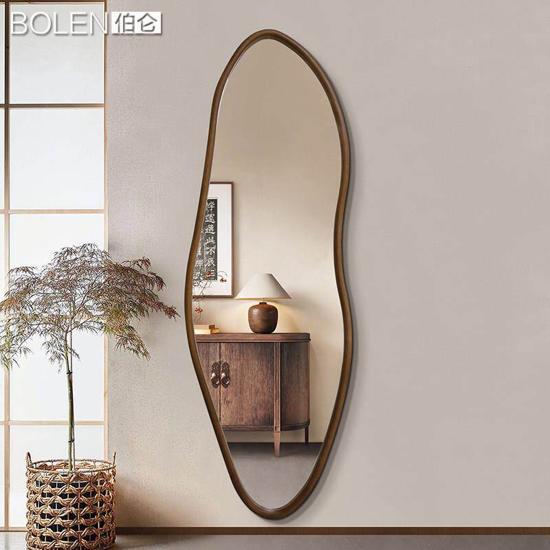 BOLEN 文艺实木全身镜子中古风全身镜家用挂墙试衣间玄关装饰镜子