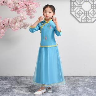 正品儿童中国文化汉服朗表演诵服装夏季中式中华民国女小子学表演