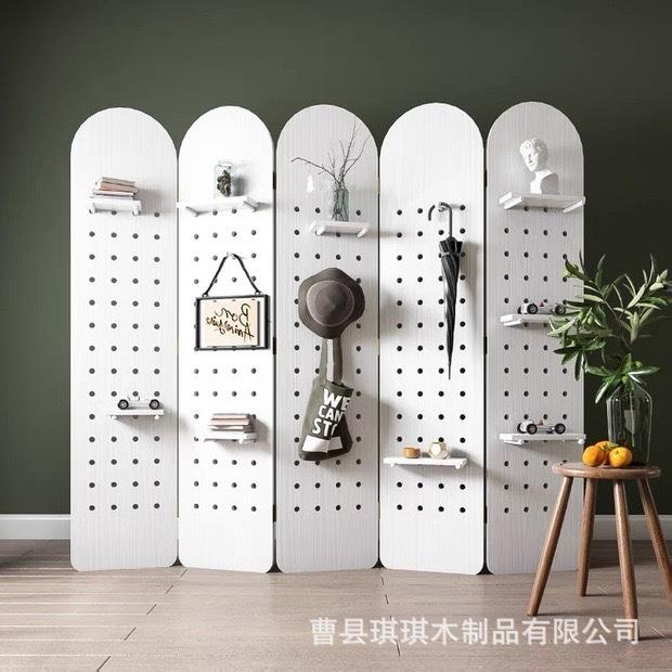 北欧实木简约隔断洞洞板屏风挡板 活动折叠推拉移动实木置物隔板
