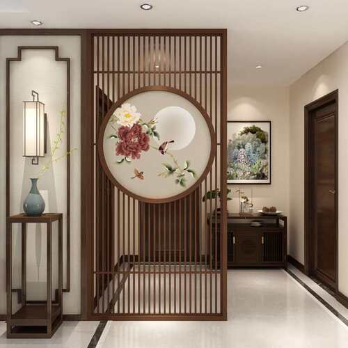 新中式户实木屏风隔断al客厅现代简约入玄关入柜进门户家镂用空装