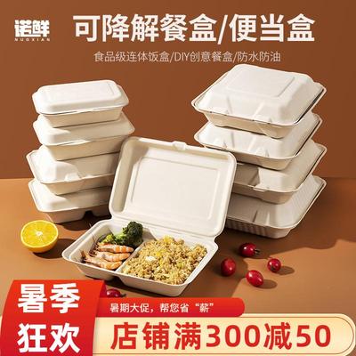 一次性饭盒餐盒家用商用 打包盒带盖子连身可降解打包盒水果盒分