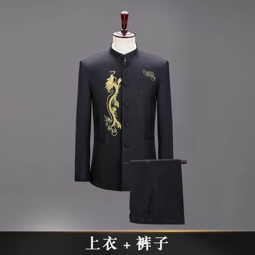 高档刺中山装合唱演出领表服男中国风立舞台绣学生红歌中老年乐队