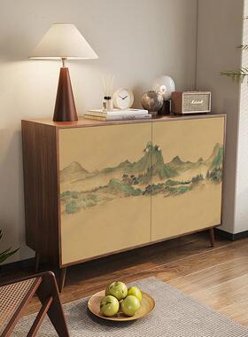 中式台实木阳漆画柜玄柜关柜入KEJ户餐边可储物柜卧室床尾收纳柜