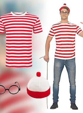 Wheres Waldo Family Wally Cosplay Costume Short Sleeves Glas