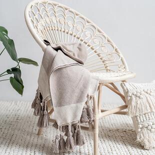 印度进口手工全棉线毯流苏盖毯北欧简约沙发休闲毯空调午睡毯
