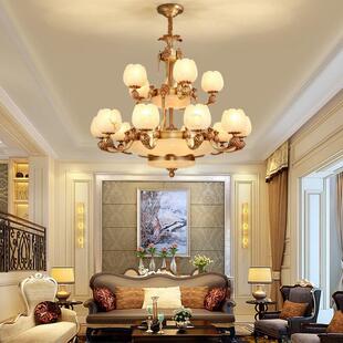 全铜欧式 复古云石客厅灯饰简欧大气餐厅全铜灯具 吊灯奢华美式