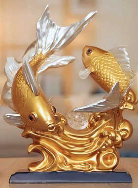 年年有鱼树脂工艺品招财摆件乔迁新居办公客厅开业新房玄关装饰品