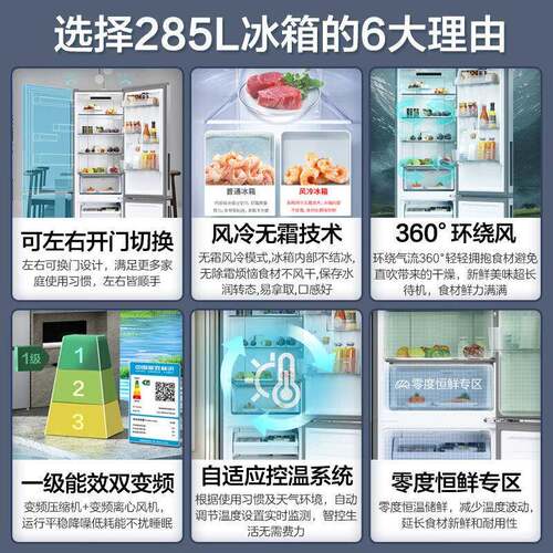 H.aier/海.尔冰箱BCD-285WGHC2DEXM两门冷藏保鲜285升正品联保