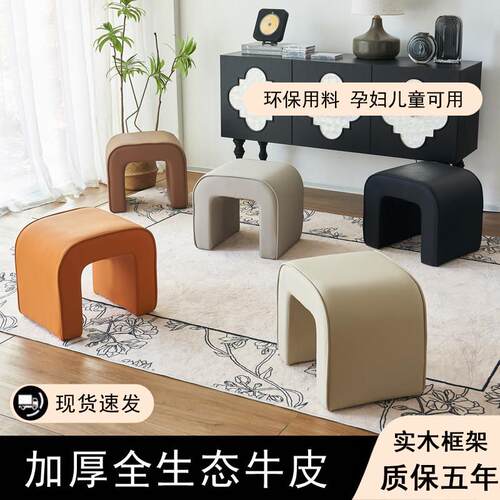 真皮小凳子沙发凳家用轻奢客厅高级感换鞋凳化妆椅搁放脚凳矮凳子