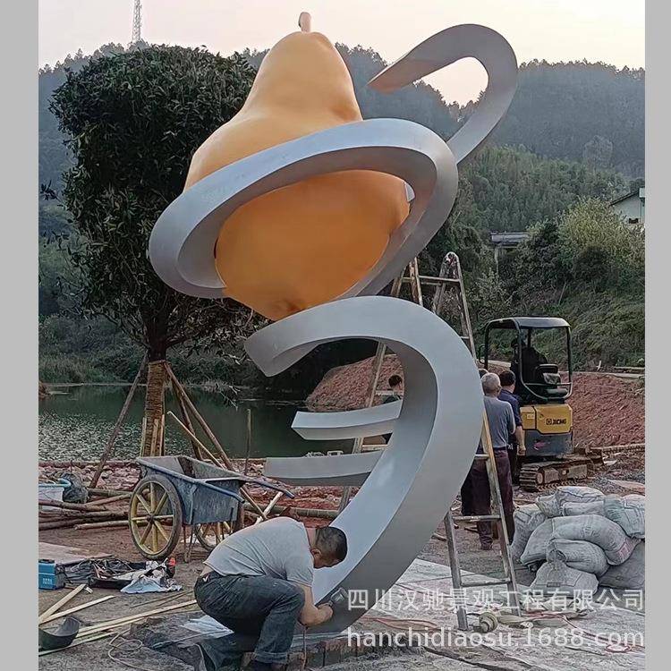 大型户外旅游景区仿真梨子玻璃钢水果雕塑摆件 园林景区入口摆件