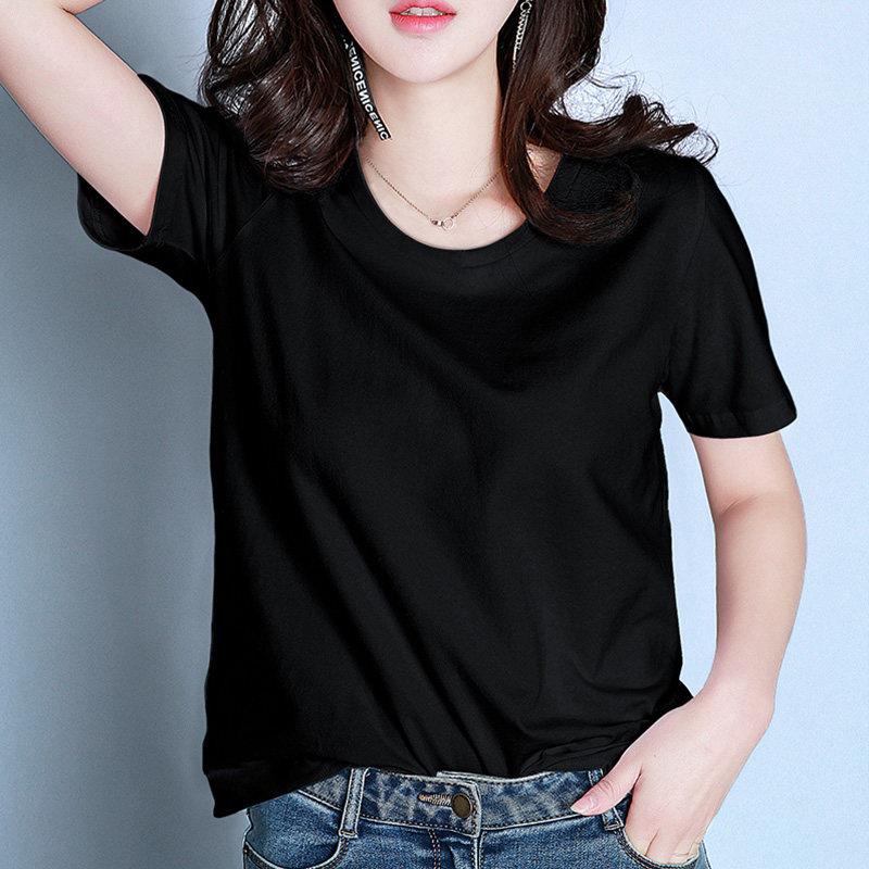 纯黑色宽松短袖t恤女2026夏装新款韩版圆领大码上衣百搭半袖体恤