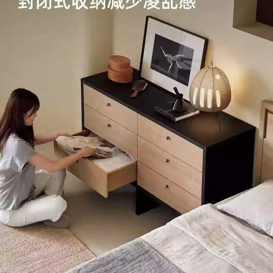北欧五斗柜卧室床尾抽屉柜复古实木客厅小立柜简约现代靠墙置物柜