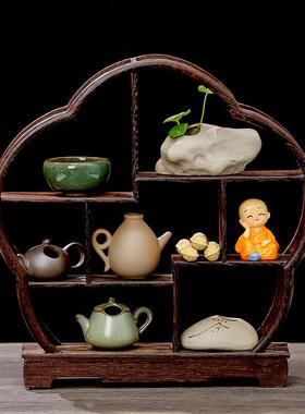 新中式茶茶壶厅博古架家居客茶桌小装饰品实木摆件道茶壶D-FGJ收