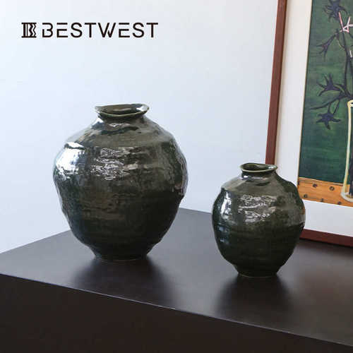 博西家居花瓶新中式花器客厅酒店桌面复古民宿陶瓷摆件装饰品高档