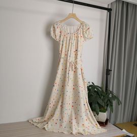 1870彩色波点泡泡袖，连衣裙女小清新收腰显瘦中长款雪纺裙夏季