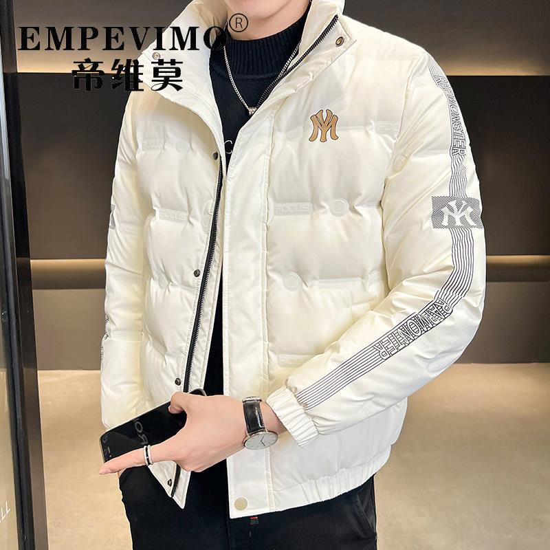 帝维莫修身立领短版羽绒衣男士2024冬季新款加厚上衣防寒印花外套
