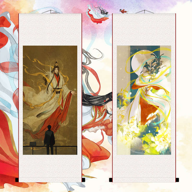 太子悦神图天官赐福漫画花城谢怜挂画个性定制古风卡通客厅卷轴画