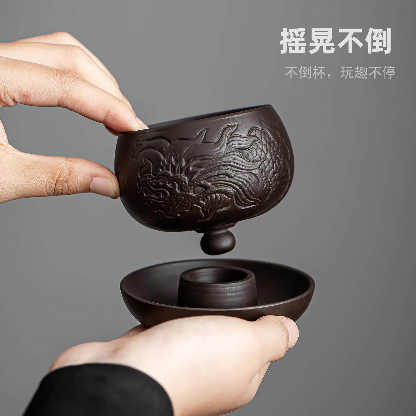 浮雕祥龙紫砂茶杯原矿紫泥功夫品茗杯主人杯高档个人茶具专用送礼