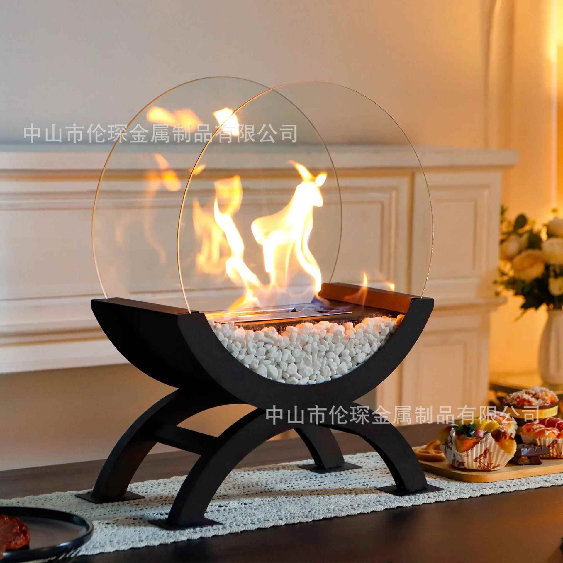 亚烧马逊新品面酒精烧壁炉拱门半圆桌真火燃WZG火盆户外便携式烤