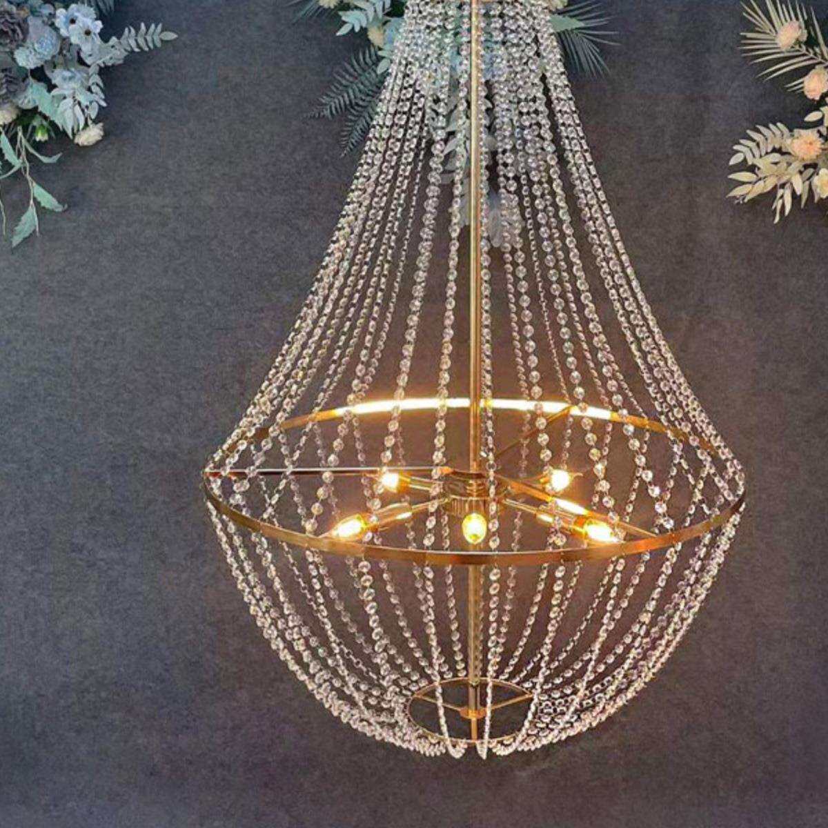 婚庆道具吊顶欧式水晶珠帘吊灯金色铁艺婚礼路引灯摄影装扮灯饰