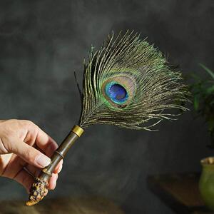 邱师傅竹木CD009紫竹根孔雀羽毛静电除尘掸茶桌浮尘孔雀毛装饰品