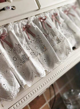 BL0037 美式乡村英式白色半帘绣花门帘幔头装饰帘柜门帘橱窗帘