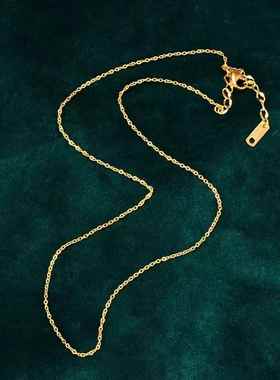 18K金项链素链金链子女细钛钢不掉色单链镀金色裸链锁骨链条配饰