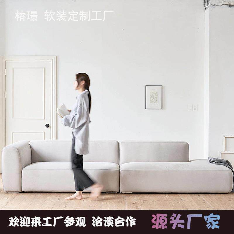 设计师北欧布艺懒人贵妃沙发大小户型自由组合诧寂风棉麻三人沙发