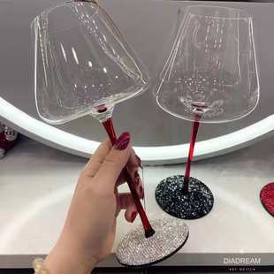 香槟杯高脚杯家用水晶玻璃高级感葡萄酒杯钻一对 黑领结红酒杯套装