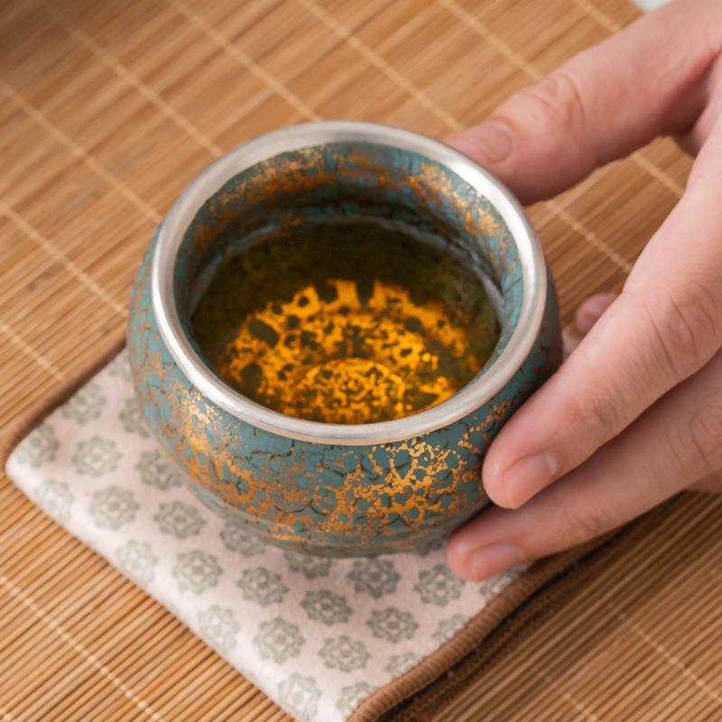 常青釉金银彩杯子总裁杯陶瓷茶杯纯手工日式个人专用主人杯品茗杯