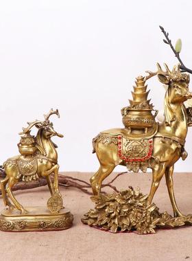 杨铜记 进宝鹿家居办公室工艺品摆件 铜鹿 元宝鹿 聚宝盆鹿