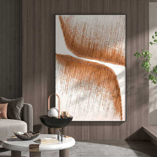 样板间棕色层玄关客厅寂挂画膏风现代背景侘感奢轻竖装饰画墙壁版