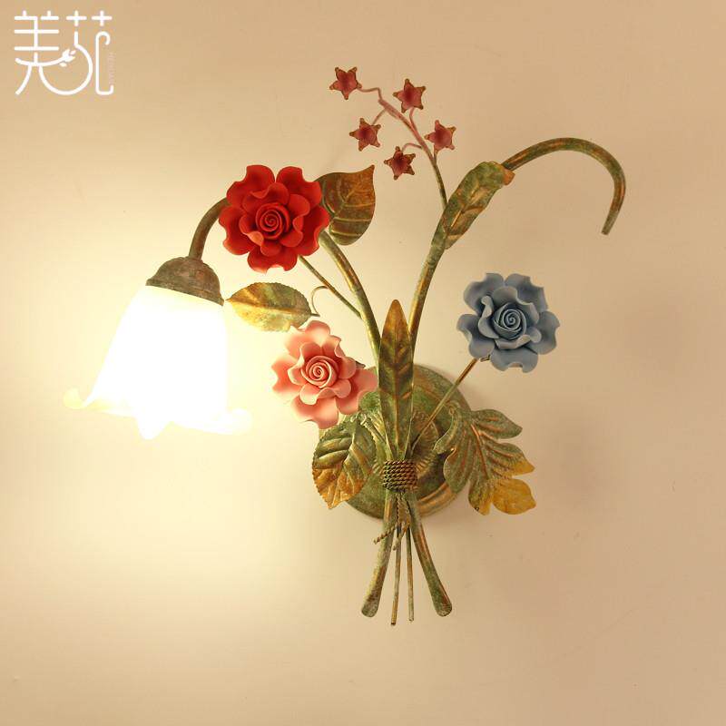 佳苑田园壁灯花草灯床头灯铁艺花灯单头双头LED过道灯铁艺室内