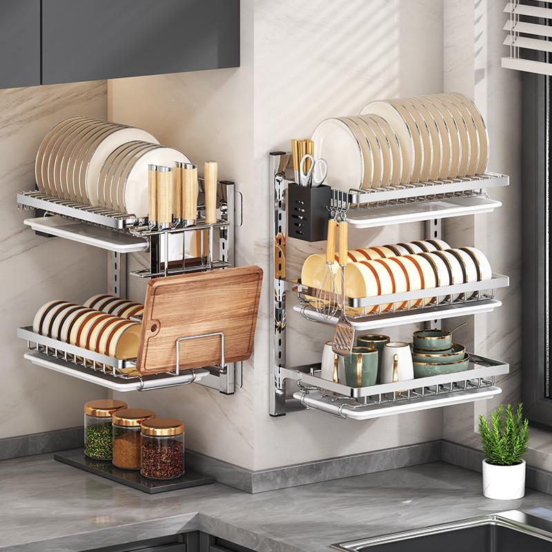 厨房置物架碗架盘架收纳架多层壁挂式不锈钢碗筷碗盘沥水架家用